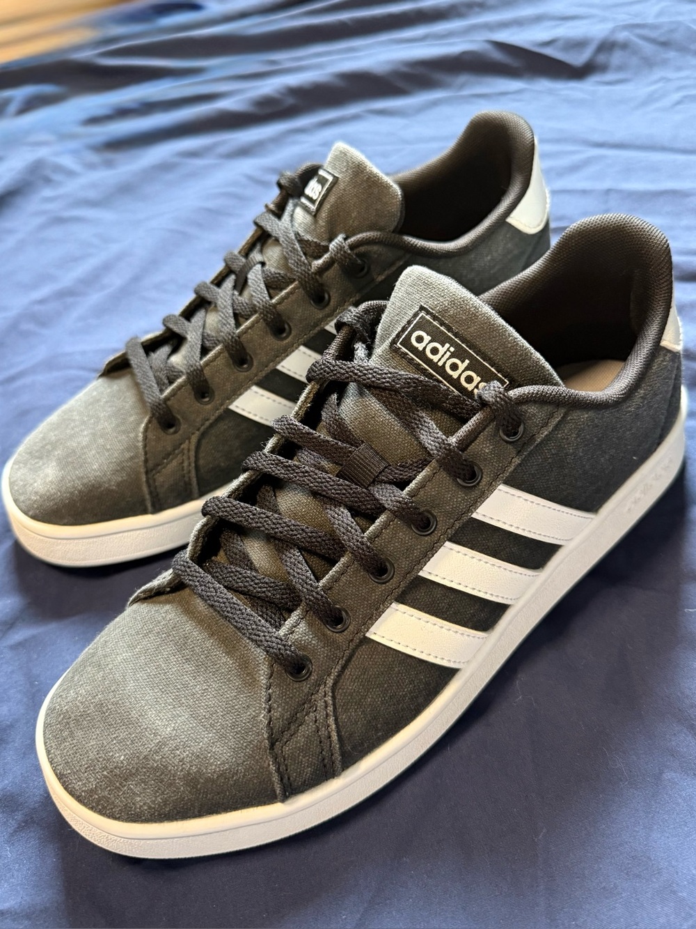 adidas Dark Gray Canvas Sneakers with White Stripes